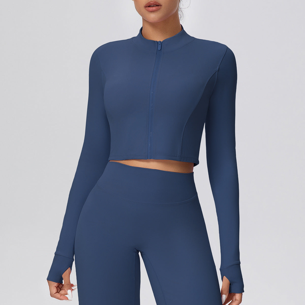 SOLBANA Form Cropped Zip Jacket in Ocean
