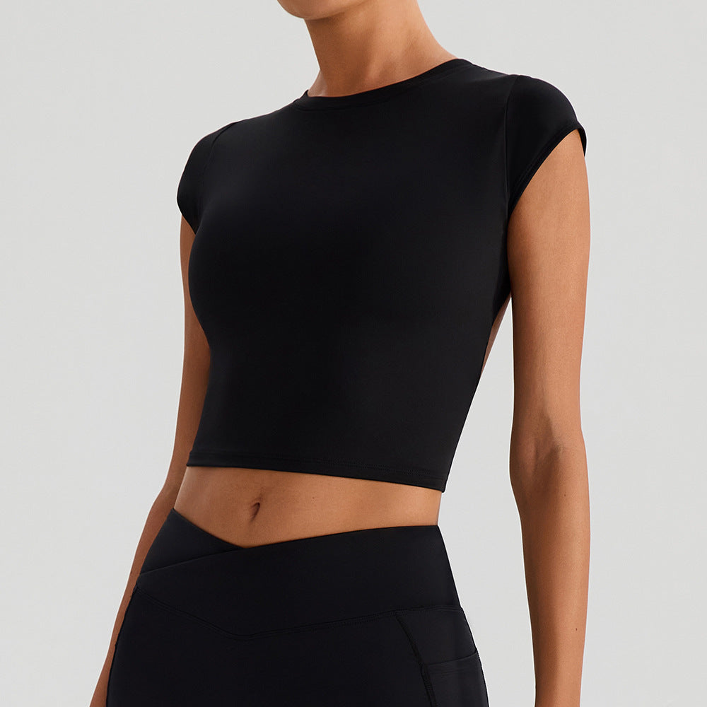 SOLBANA Form Cutout Crop Tee in Black