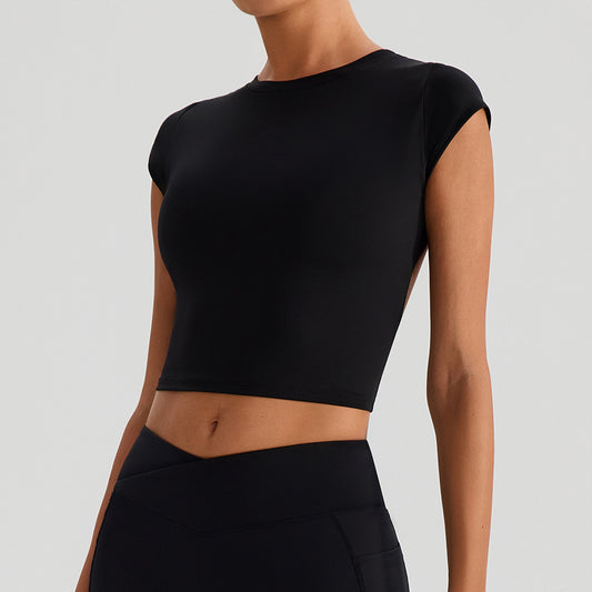 SOLBANA Form Cutout Crop Tee in Black