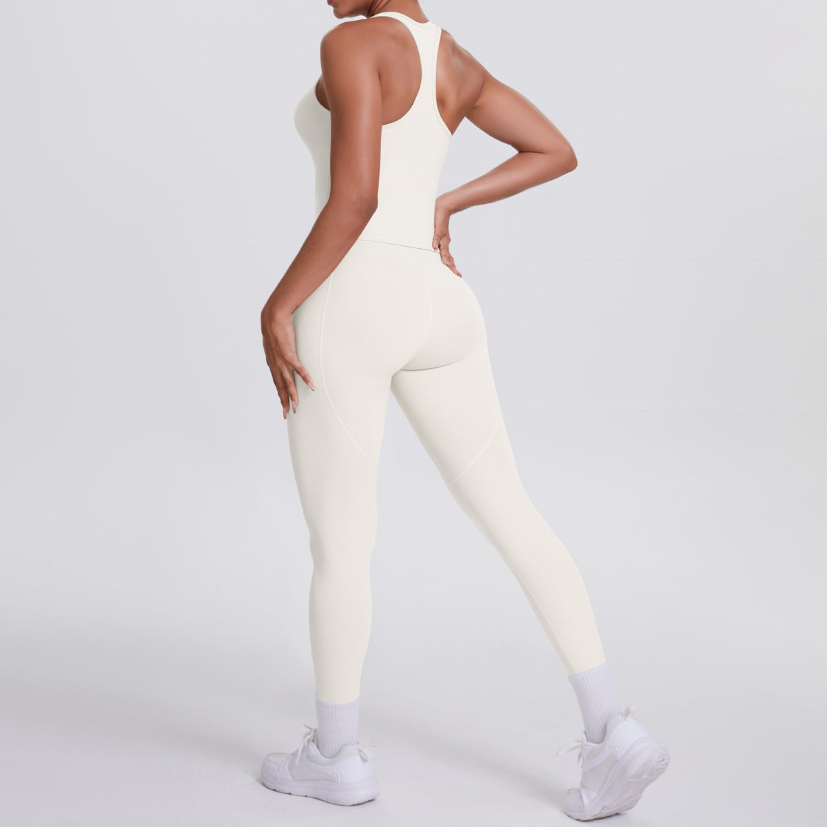 SOLBANA Form Pocket Tank 2-Piece Legging Set in Ivory