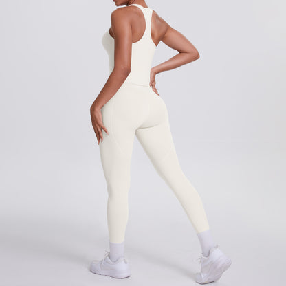 SOLBANA Form Pocket Tank 2-Piece Legging Set in Ivory