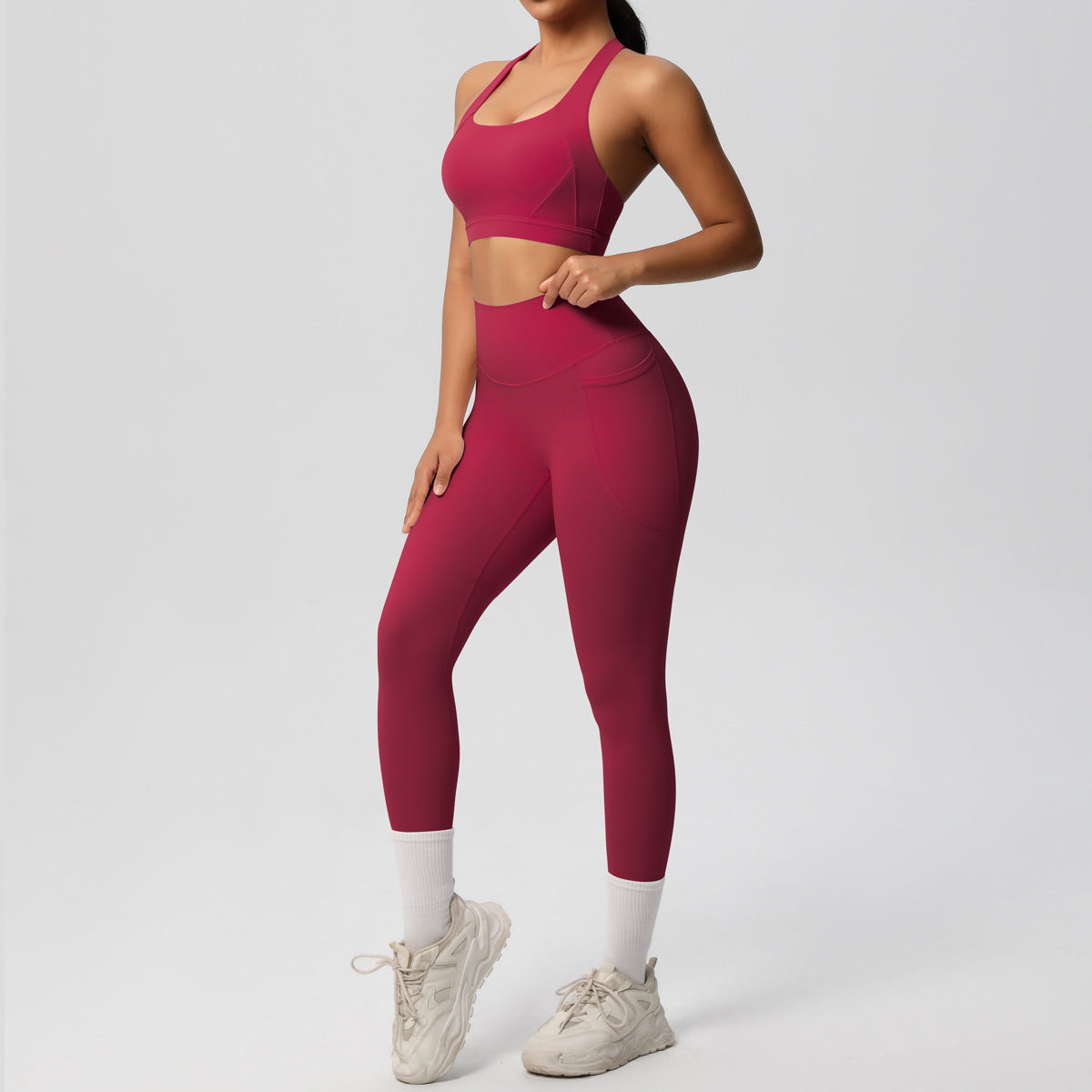 SOLBANA Studio Cutout 2-Piece Legging Set in Red