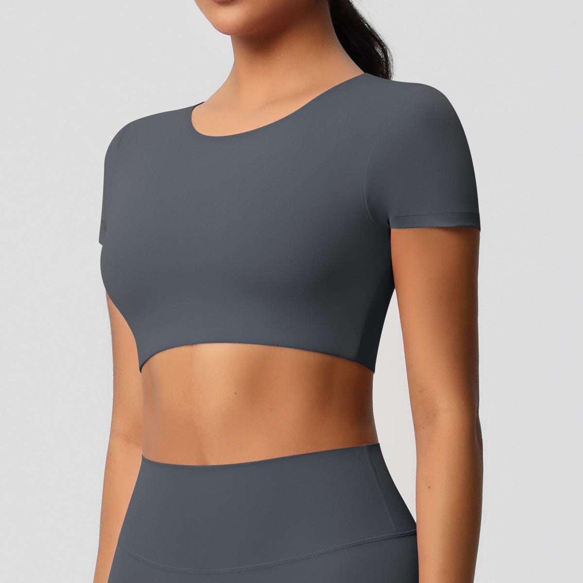 SOLBANA Studio Padded Crop Tee in Gray