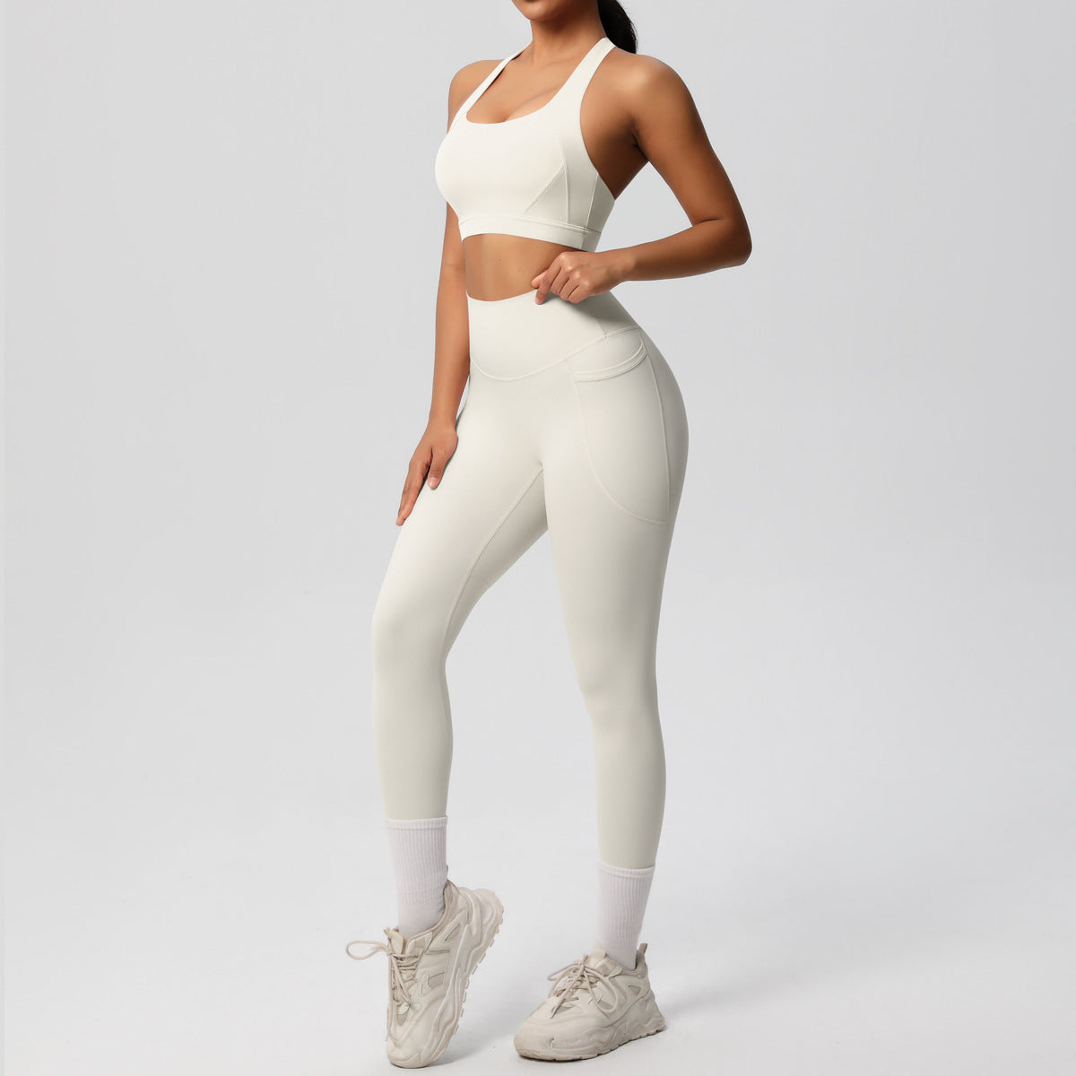 SOLBANA Studio Cutout 2-Piece Legging Set in Ivory