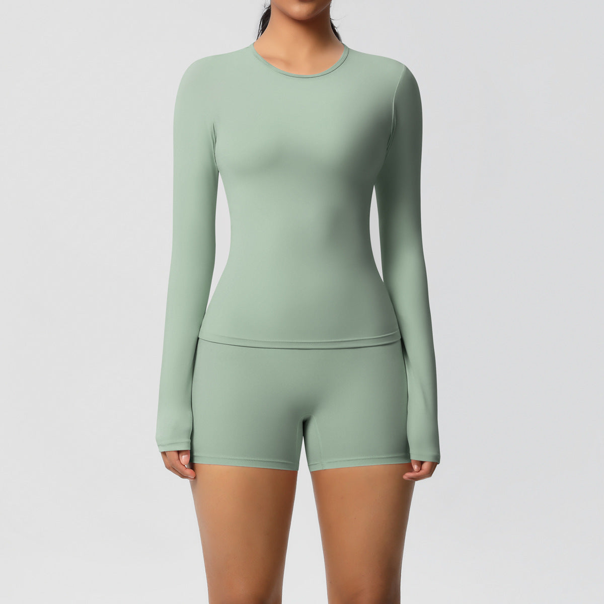 SOLBANA Form Long-Sleeve 2-Piece Short Set in Green