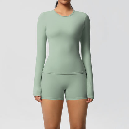 SOLBANA Form Long-Sleeve 2-Piece Short Set in Green