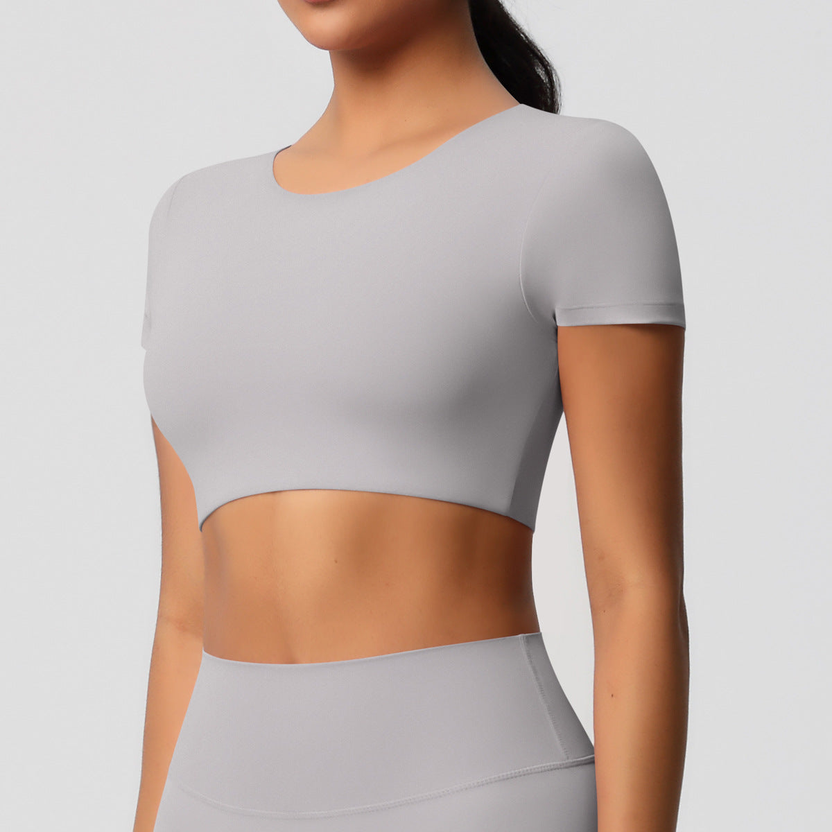 SOLBANA Studio Padded Crop Tee in Frost Gray