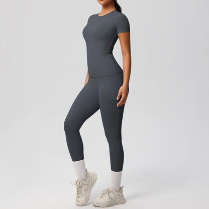 SOLBANA Form Short-Sleeve 2-Piece Pant Set in Gray
