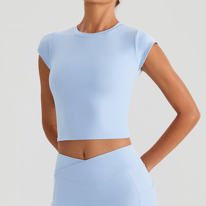 SOLBANA Form Cutout Crop Tee in Sky Blue