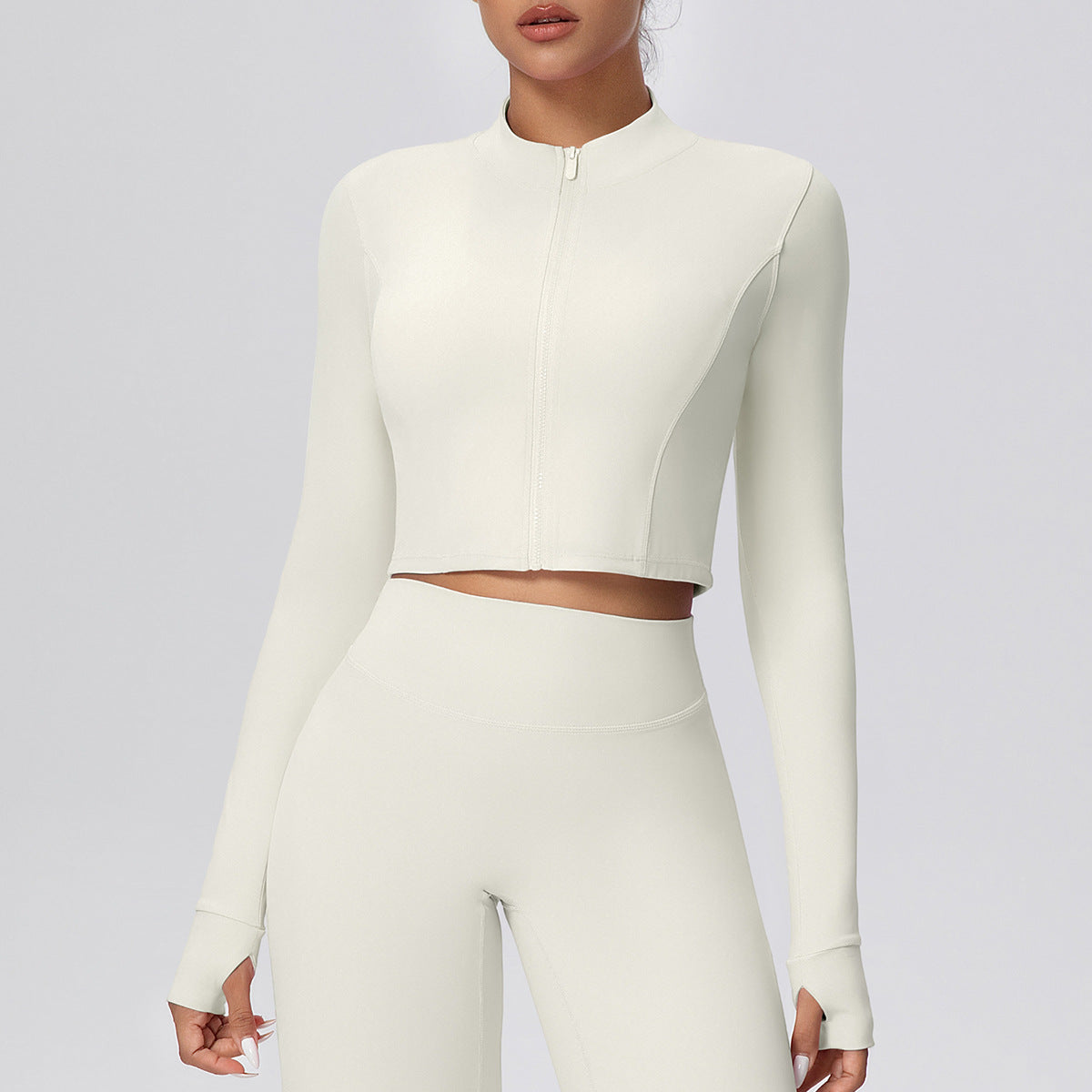 SOLBANA Form Cropped Zip Jacket in Ivory