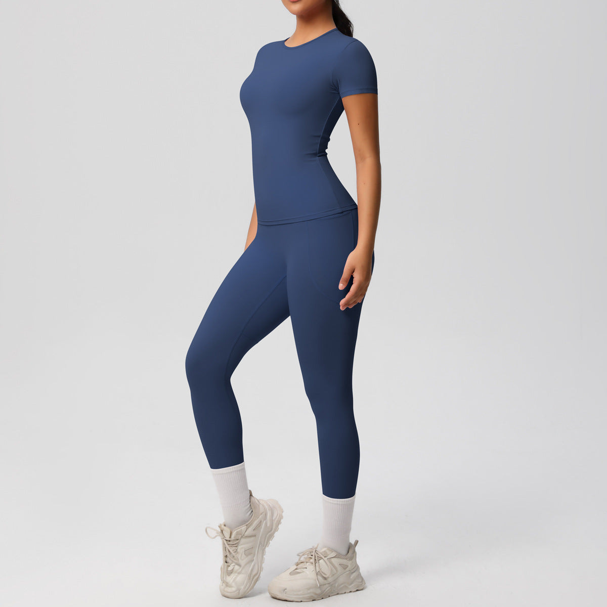 SOLBANA Form Short-Sleeve 2-Piece Pant Set in Blue