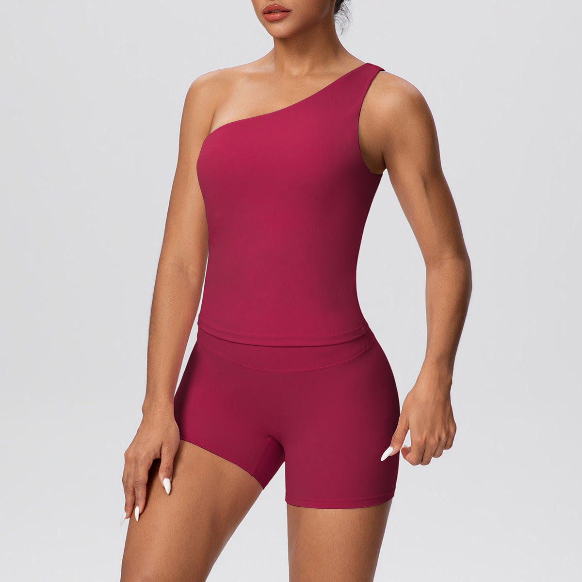 SOLBANA Studio Asymmetric 2-Piece Short Set in Red