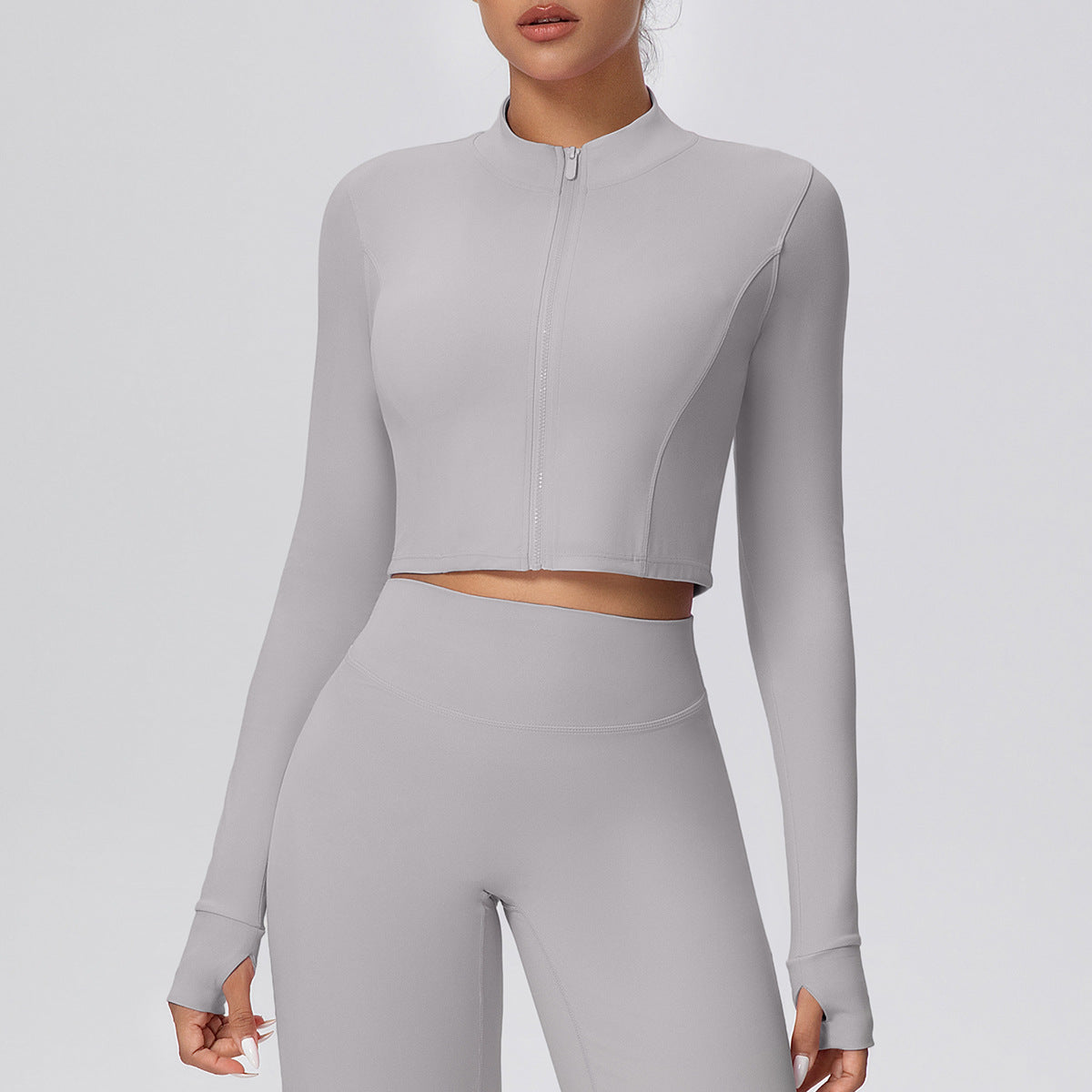 SOLBANA Form Cropped Zip Jacket in Frost Gray