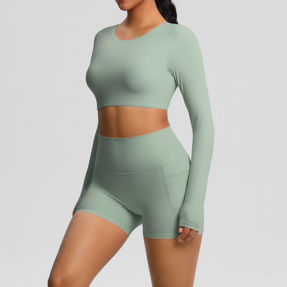 SOLBANA Studio Pocket Long-Sleeve 2-Piece Short Set - alternate product view