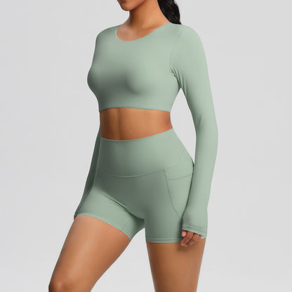 SOLBANA Studio Pocket Long-Sleeve 2-Piece Short Set - alternate product view