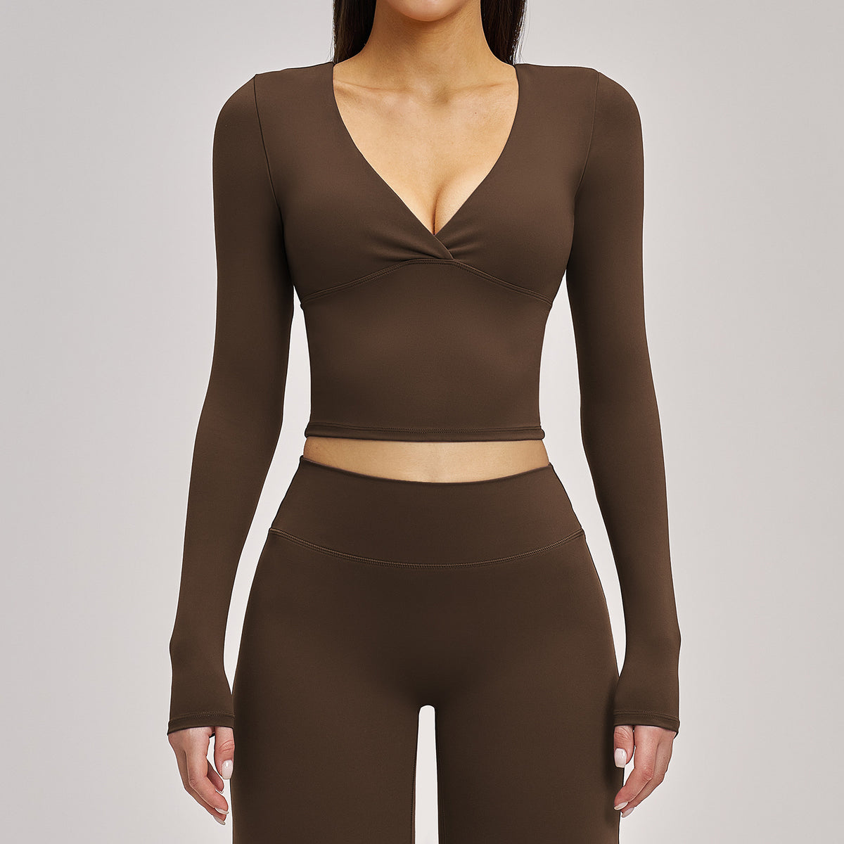 SOLBANA Studio Ruched Long Sleeve in Espresso