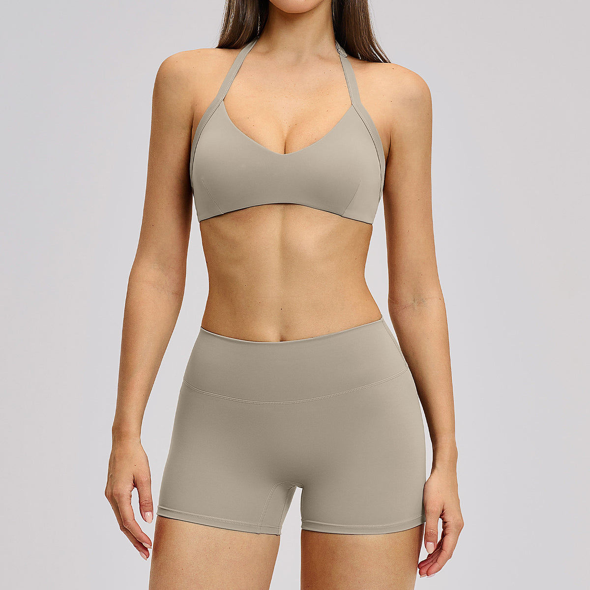 SOLBANA Studio Cutout Halter 2-Piece Short Set in Gray