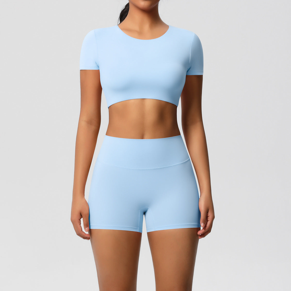 SOLBANA Form Padded Tee 2-Piece Short Set in Sky Blue