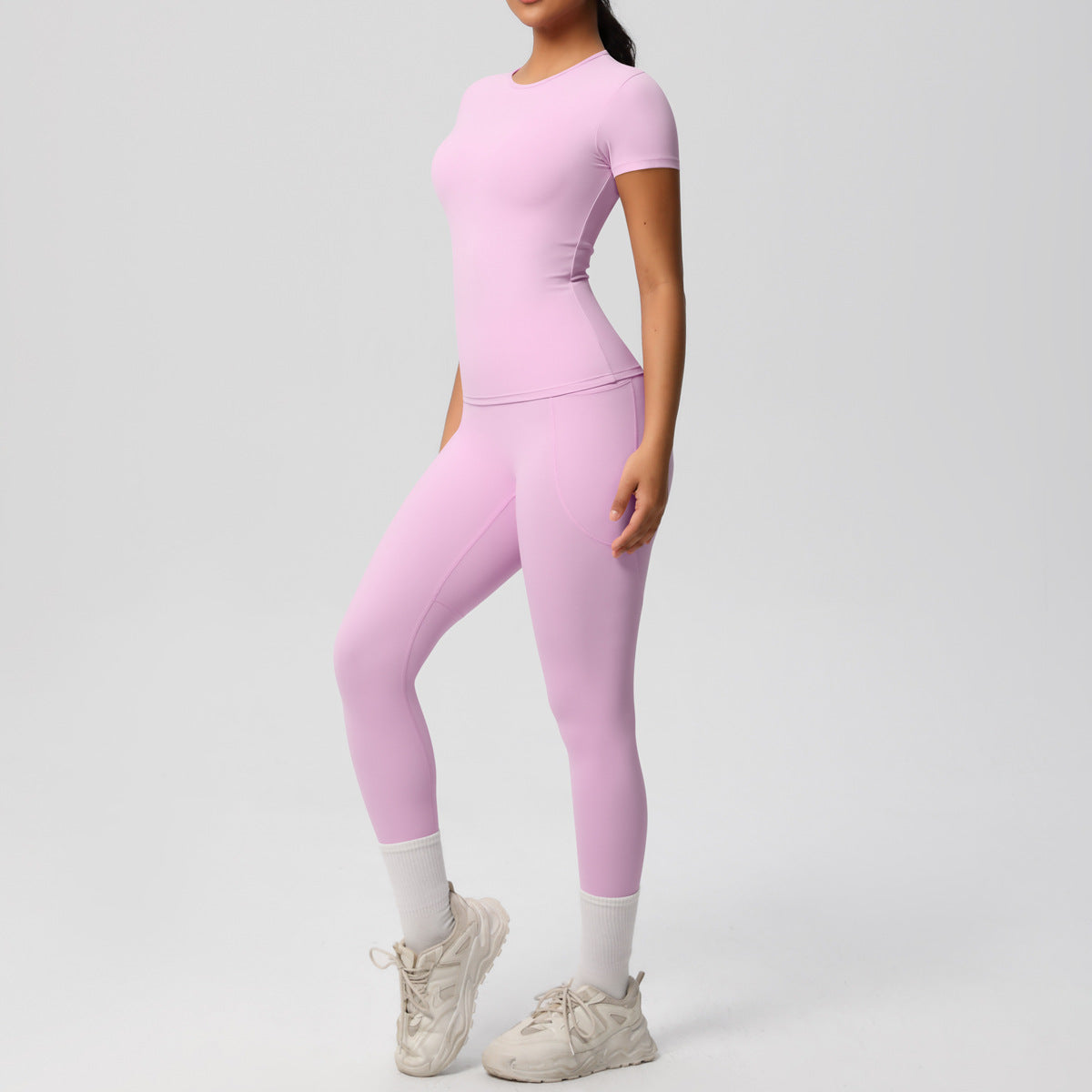 SOLBANA Form Short-Sleeve 2-Piece Pant Set in Pink