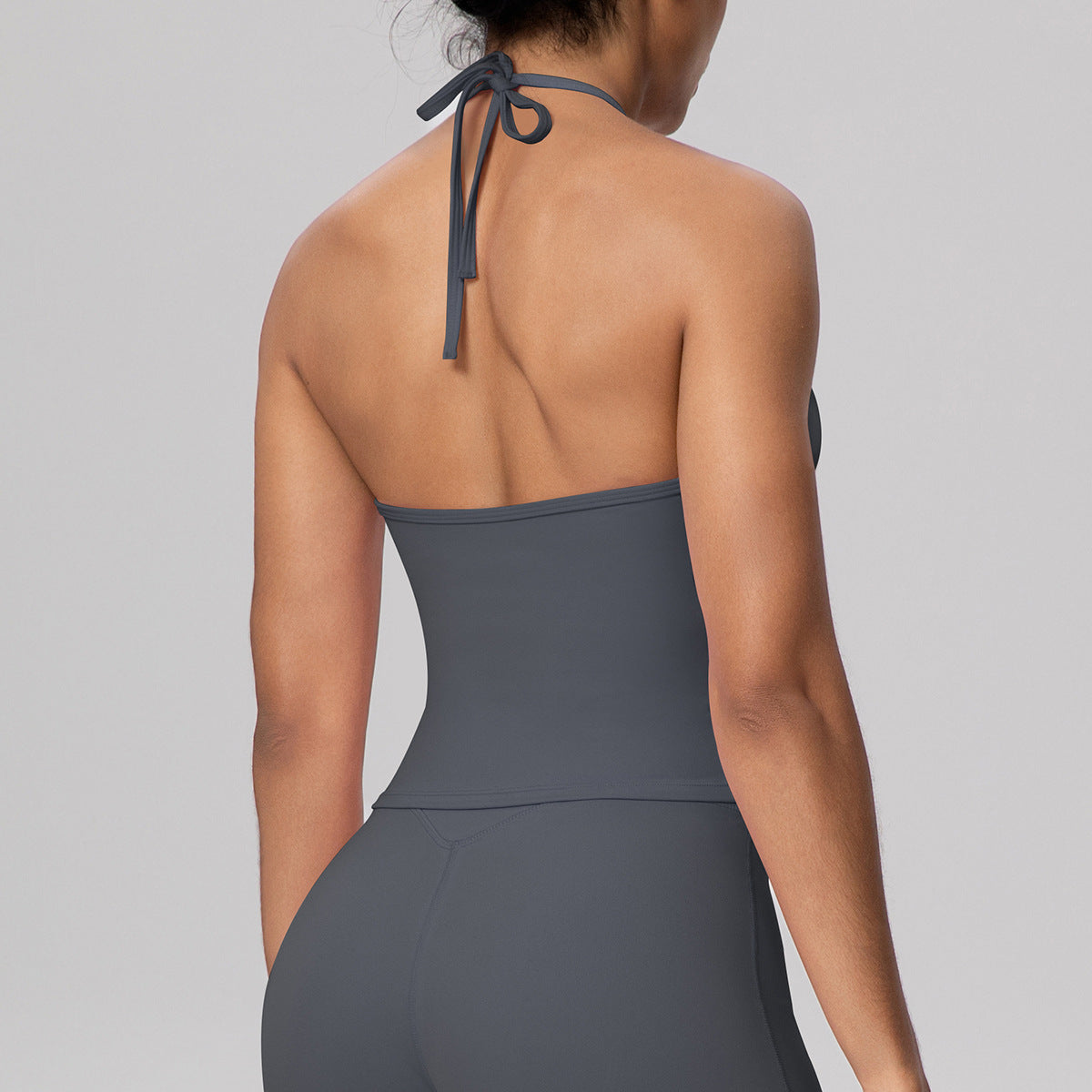 SOLBANA Coast Lace-Up Halter Tank in Graphite Gray