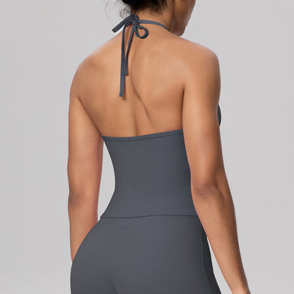 SOLBANA Coast Lace-Up Halter Tank in Graphite Gray