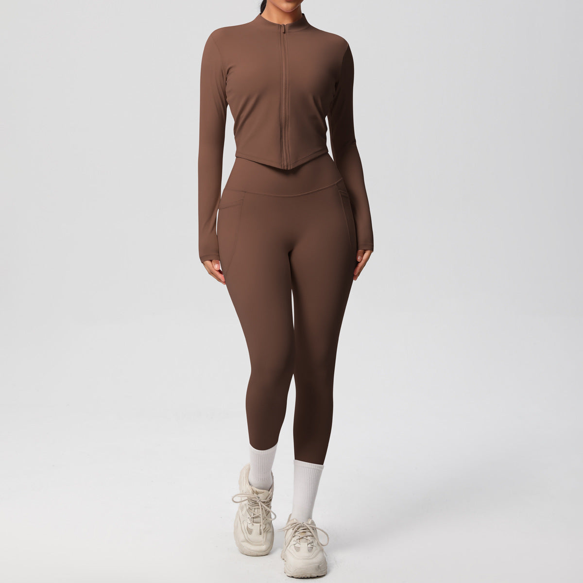 SOLBANA Form Zip Jacket 2-Piece Pant Set in Chestnut