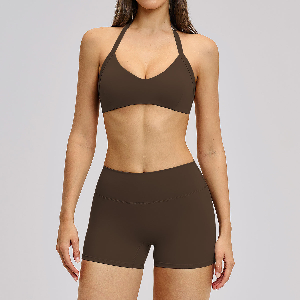 SOLBANA Studio Cutout Halter 2-Piece Short Set in Espresso