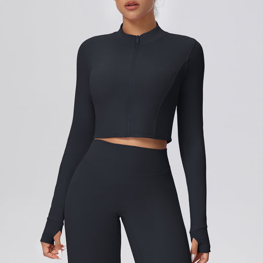 SOLBANA Form Cropped Zip Jacket in Midnight