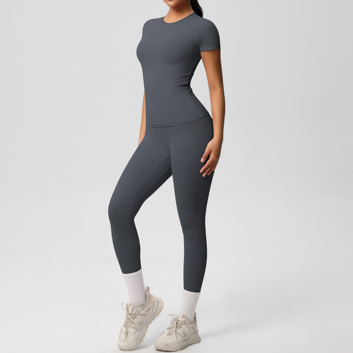 SOLBANA Form Tee 2-Piece Legging Set in Gray