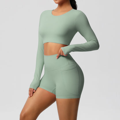 SOLBANA Studio Pocket Long-Sleeve 2-Piece Short Set - alternate product view