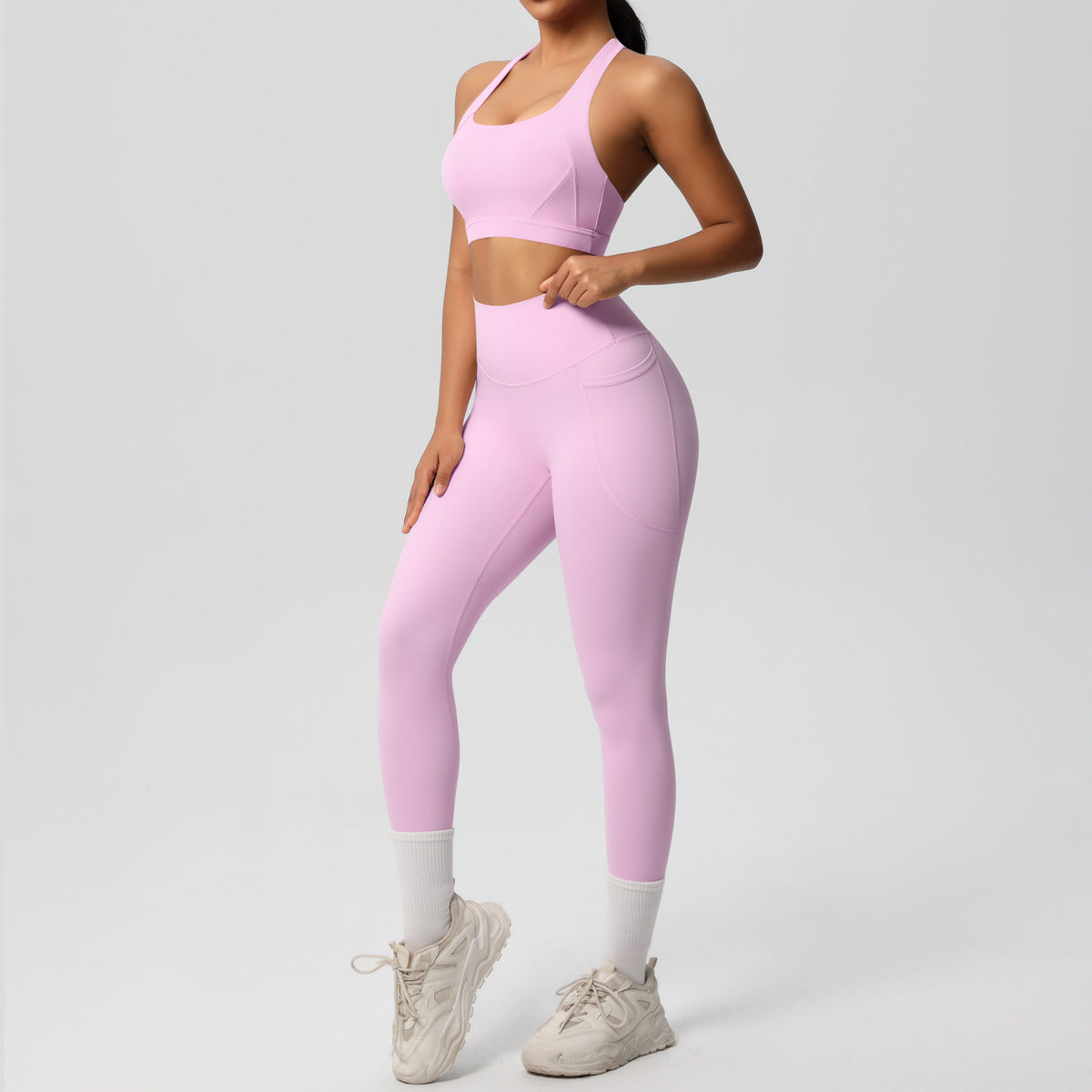 SOLBANA Studio Cutout 2-Piece Legging Set in Pink
