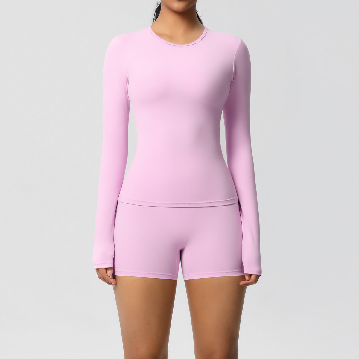 SOLBANA Form Long-Sleeve 2-Piece Short Set in Pink