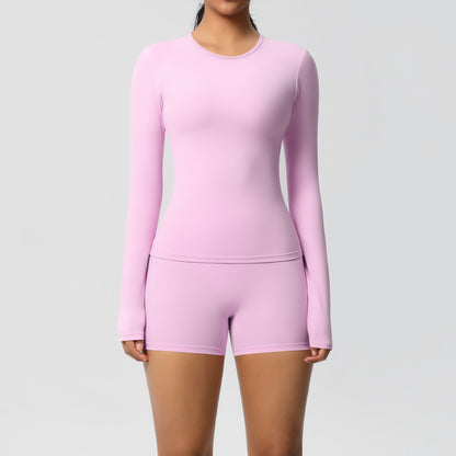 SOLBANA Form Long-Sleeve 2-Piece Short Set in Pink