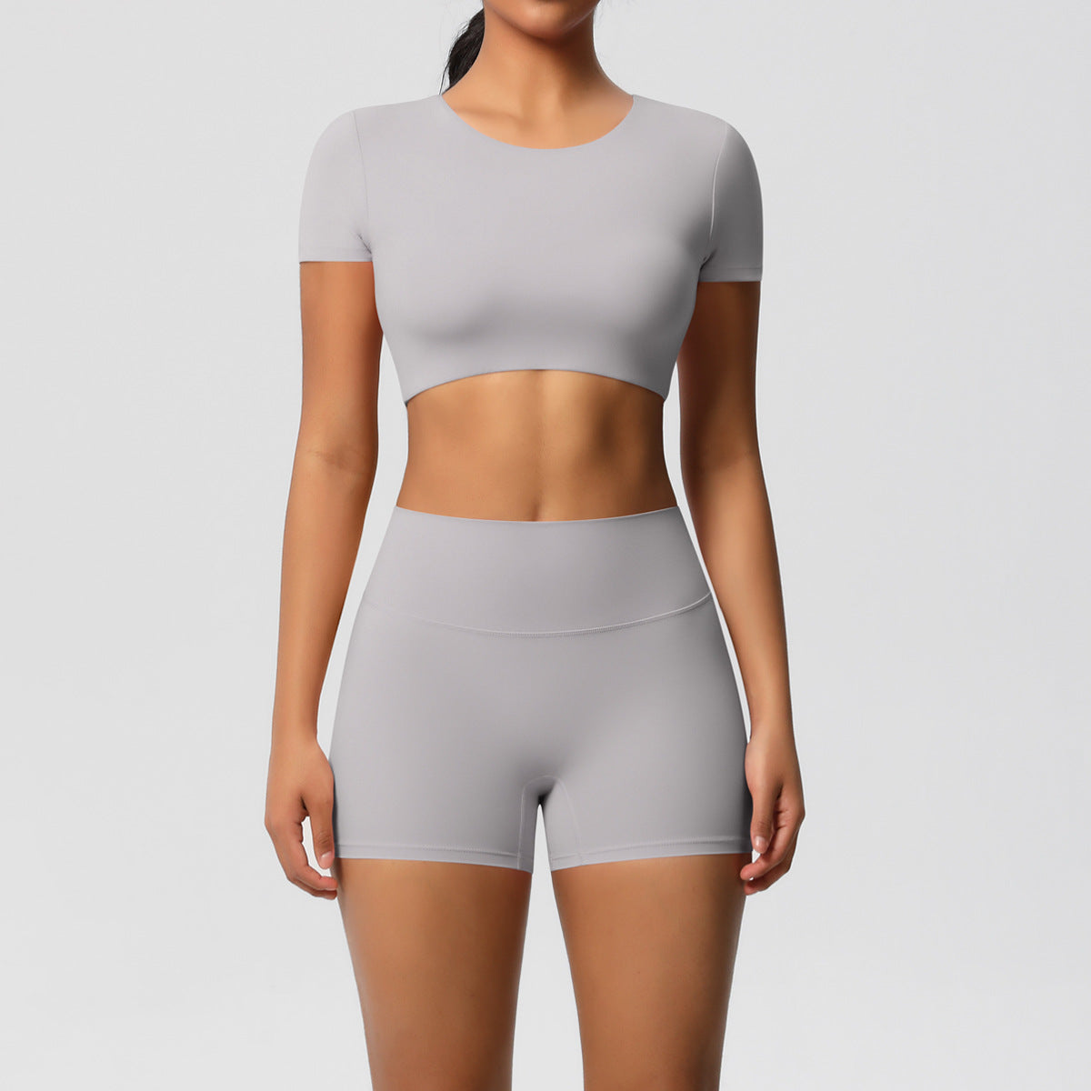 SOLBANA Form Padded Tee 2-Piece Short Set in Frost Gray
