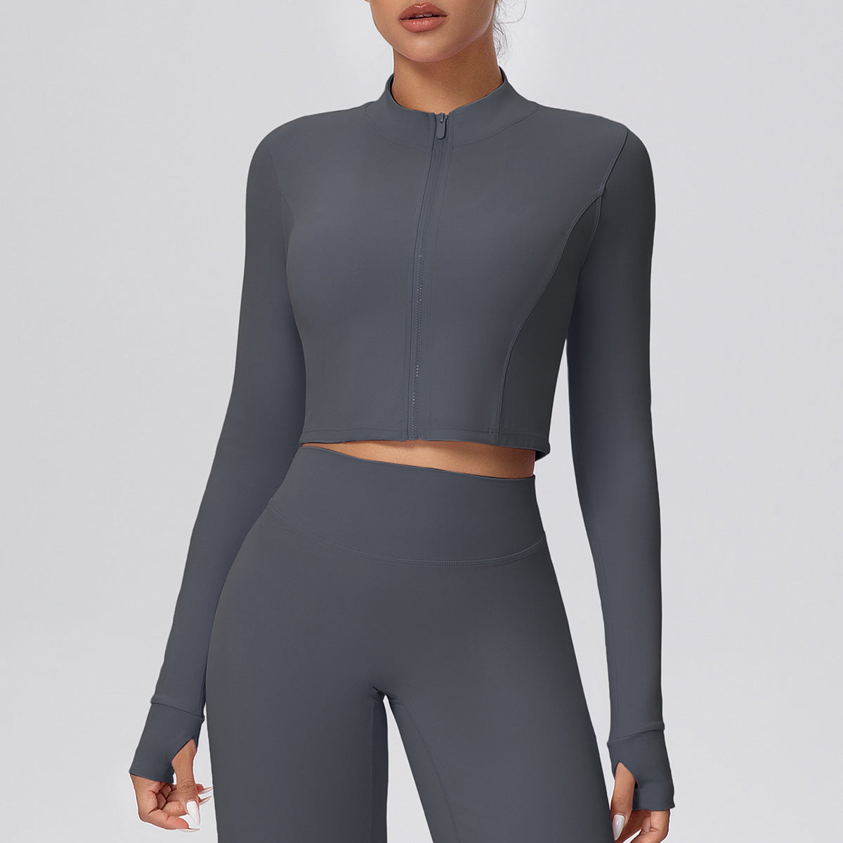 SOLBANA Form Cropped Zip Jacket in Graphite