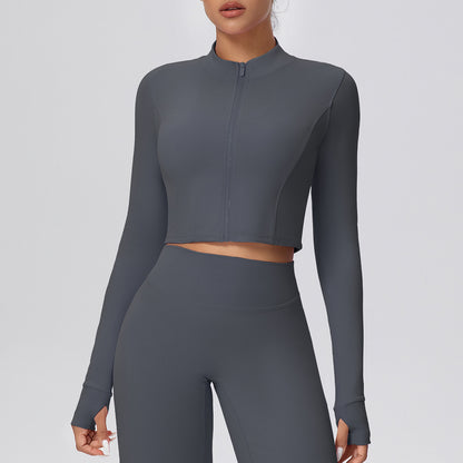 SOLBANA Form Cropped Zip Jacket in Graphite
