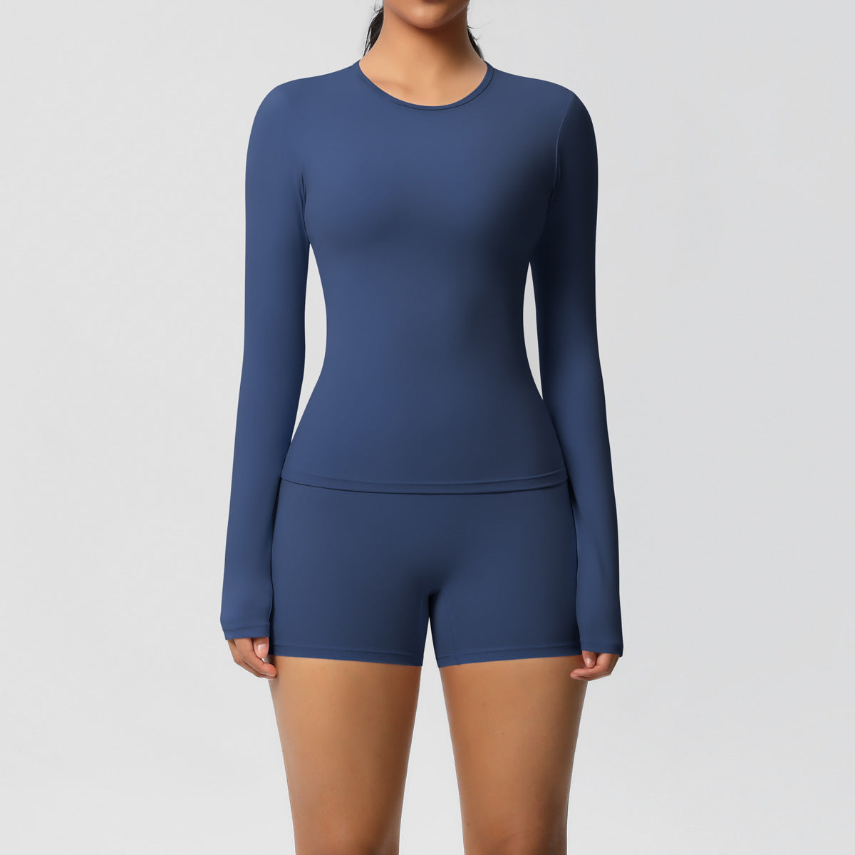 SOLBANA Form Long-Sleeve 2-Piece Short Set in Blue