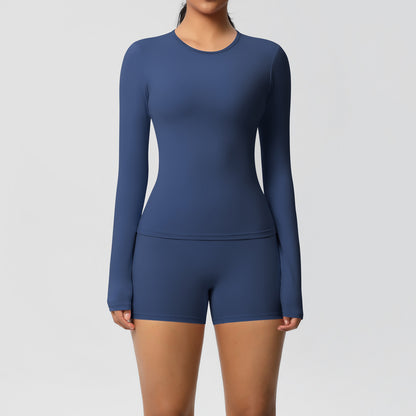 SOLBANA Form Long-Sleeve 2-Piece Short Set in Blue