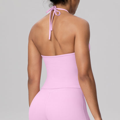 SOLBANA Coast Lace-Up Halter Tank in Cherry Blossom Powder