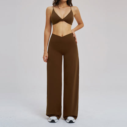 SOLBANA Studio Cross-Waist 2-Piece Wide-Leg Set in Brown