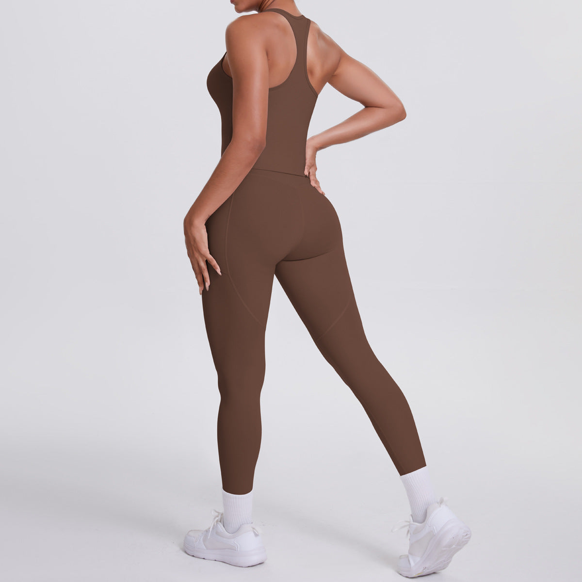 SOLBANA Form Pocket Tank 2-Piece Legging Set in Chestnut