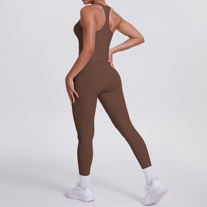 SOLBANA Form Pocket Tank 2-Piece Legging Set in Chestnut