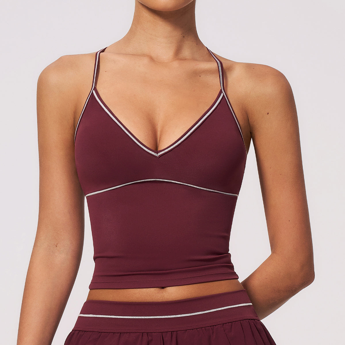 SOLBANA Riviera Contrast Halter Top in Burgundy