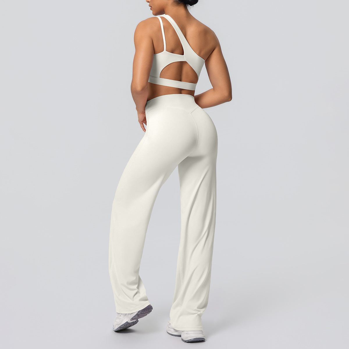 SOLBANA Studio Asymmetric 2-Piece Straight-Pant Set in Ivory