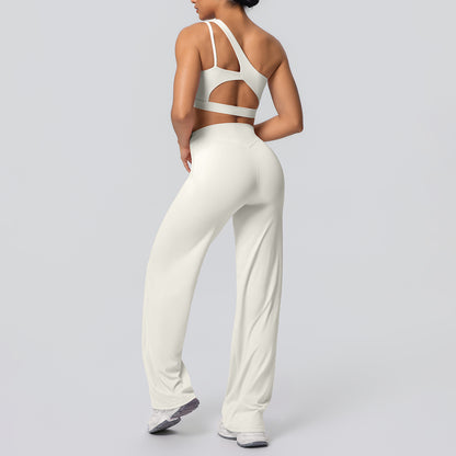 SOLBANA Studio Asymmetric 2-Piece Straight-Pant Set in Ivory