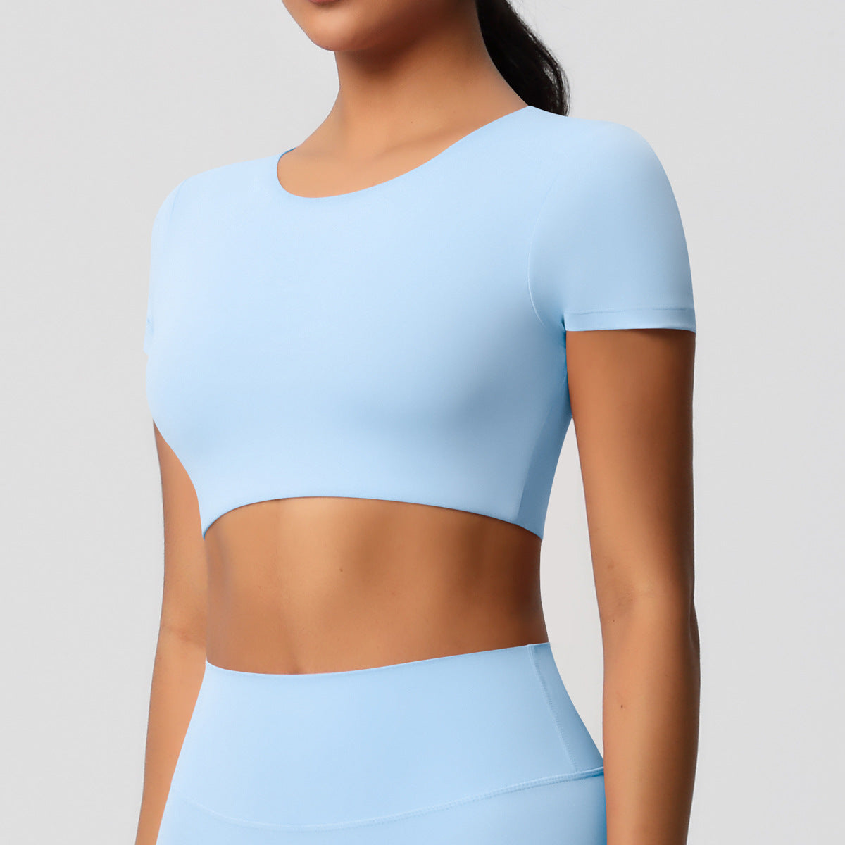 SOLBANA Studio Padded Crop Tee in Sky Blue