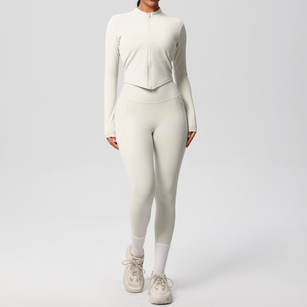 SOLBANA Form Zip Jacket 2-Piece Pant Set in Ivory