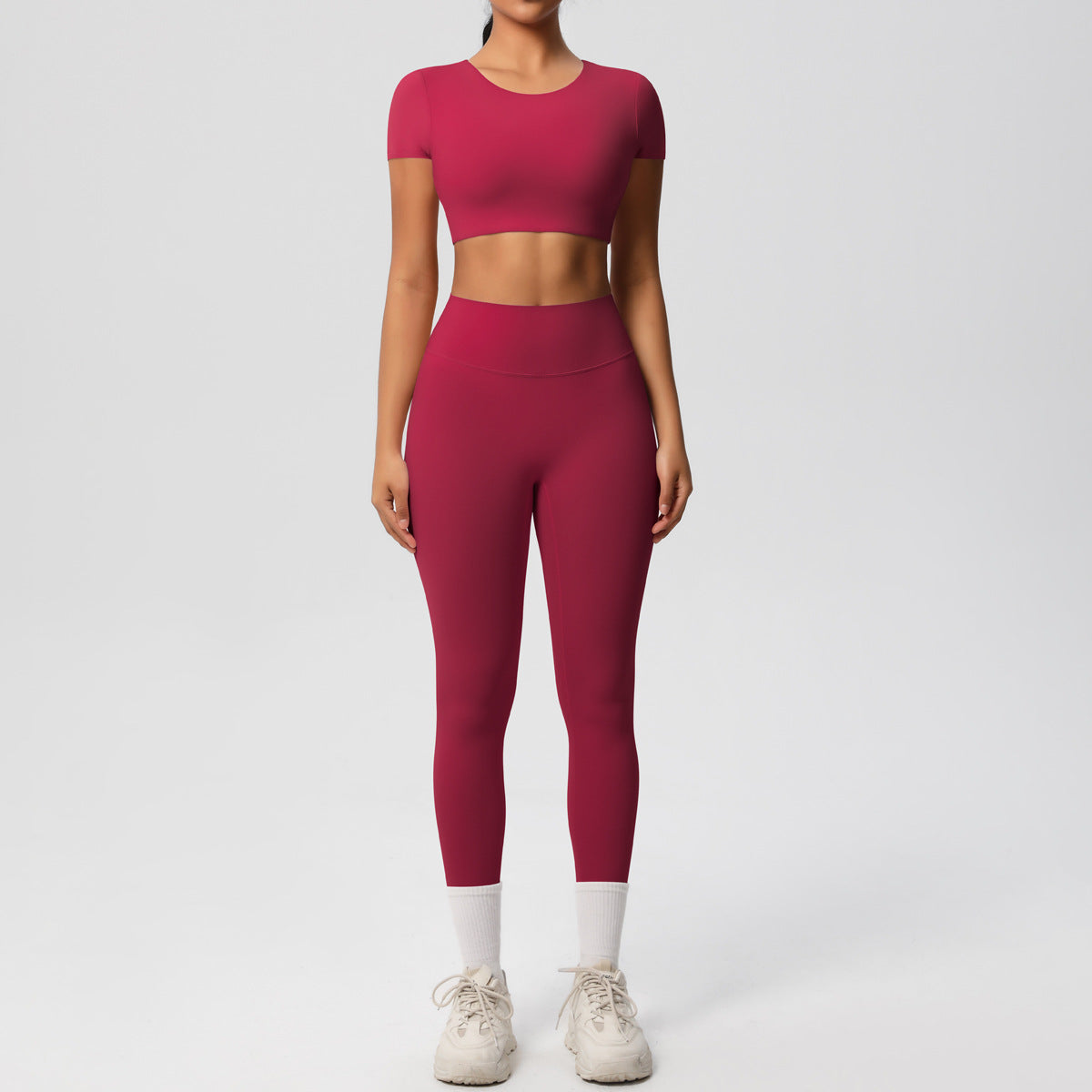 SOLBANA Form Sculpt Tee 2-Piece Legging Set in Wine