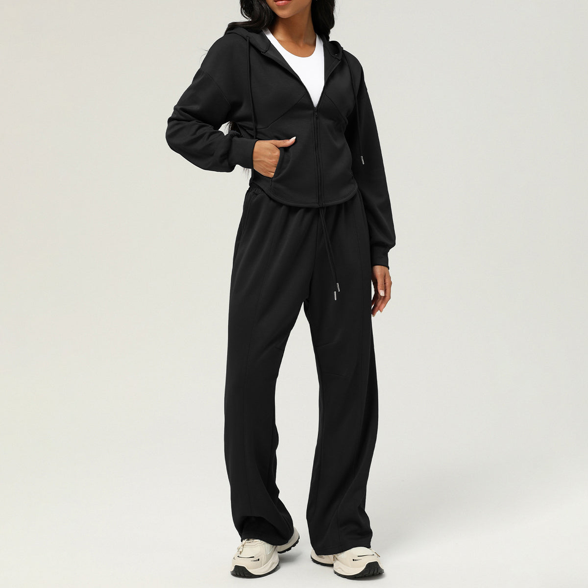 SOLBANA Off-Duty Hoodie 2-Piece Pant Set in Black