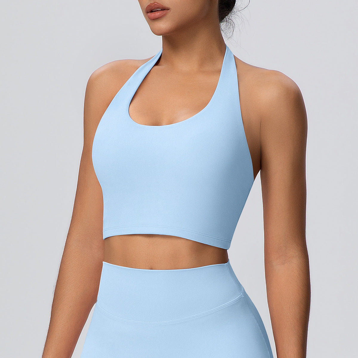 SOLBANA Studio Open-Back Halter Bra in Sky Blue